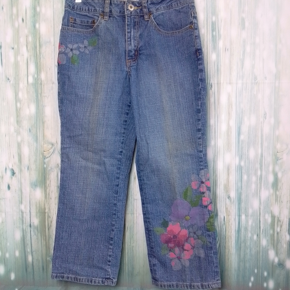Coldwater Creek painted flower cropped jean size 4